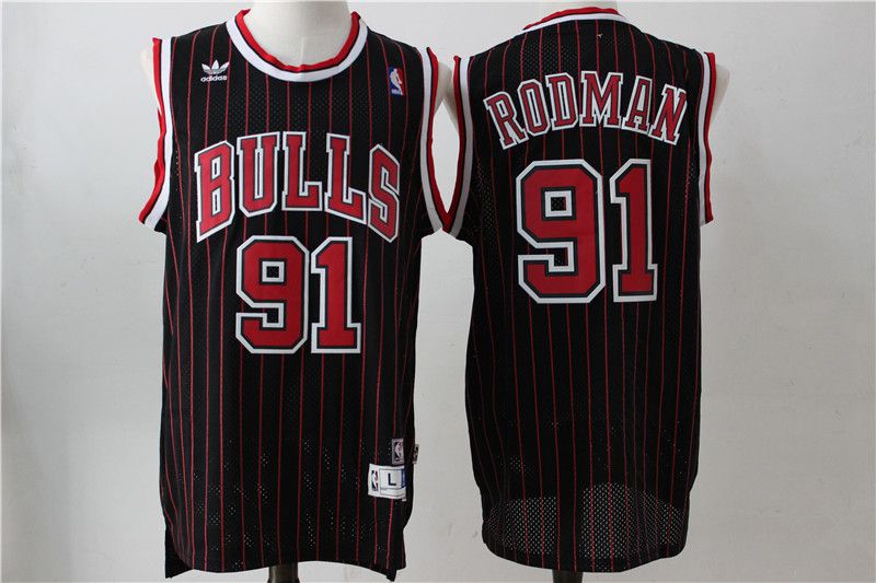 Men Chicago Bulls #91 Rodman red stripe Throwback NBA Jerseys->chicago bulls->NBA Jersey